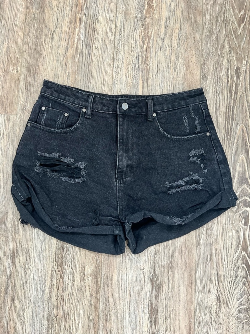 Distressed High-Rise Denim Shorts